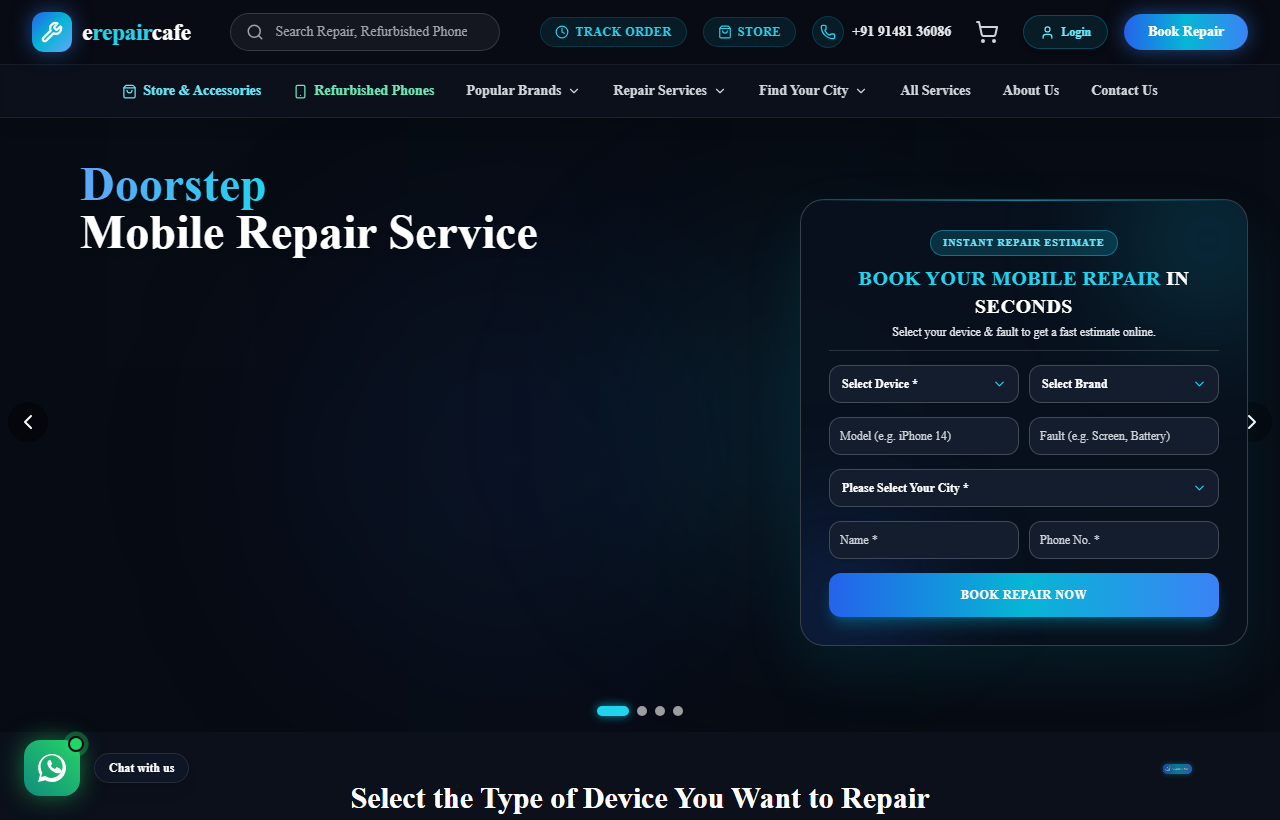 eRepair Cafe — Electronics Diagnostics & Service Dispatch Live Platform Screenshot